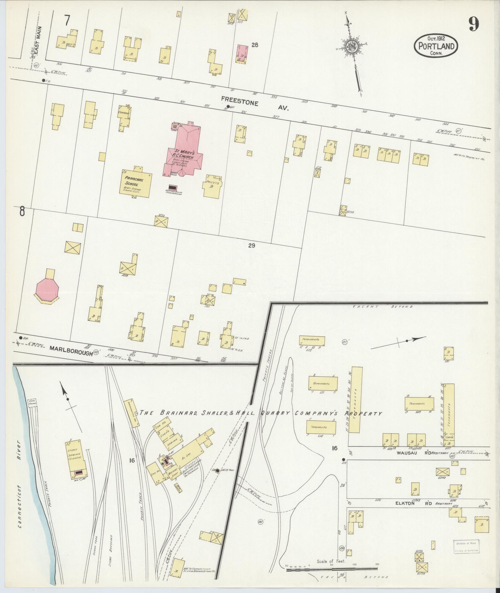 Sanborn Fire Insurance Map from Portland, Middlesex County, Connecticut (1912), Sheet #0009 - Complete Map Set gallery image, historic Sanborn map, vintage wall art, Connecticut Connecticut