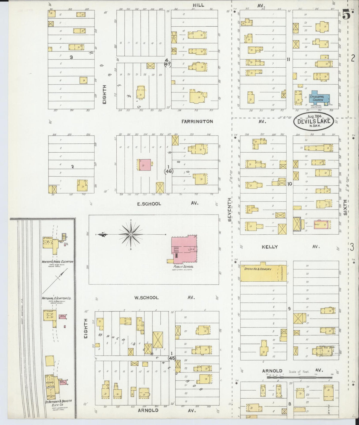 Sanborn Fire Insurance Map from Devils Lake, Ramsey County, North Dakota (1904), Sheet #0005 - Complete Map Set gallery image, historic Sanborn map, vintage wall art, North Dakota North Dakota