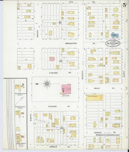 Sanborn Fire Insurance Map from Devils Lake, Ramsey County, North Dakota (1904), Sheet #0005 - Complete Map Set gallery image, historic Sanborn map, vintage wall art, North Dakota North Dakota