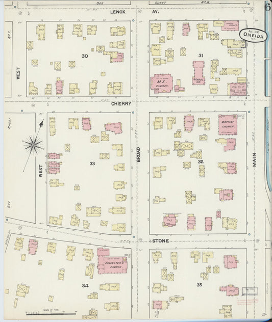 Sanborn Fire Insurance Map from Oneida, Madison County, New York (1890), Sheet #0006 - Historic Sanborn Fire Insurance Map Print, vintage old map wall art, antique decor, genealogy gift, New York New York map