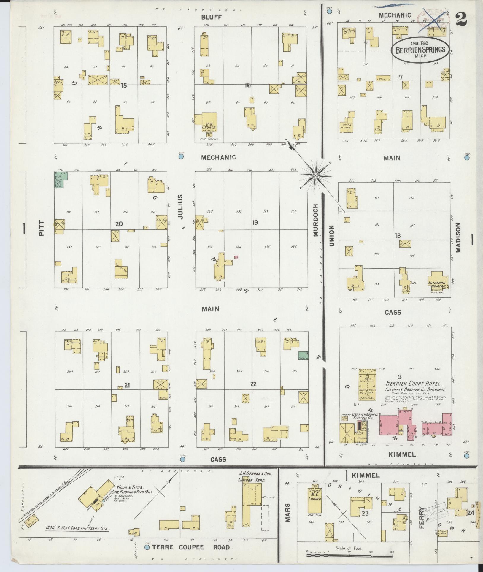 Sanborn Fire Insurance Map from Berrien Springs, Berrien, Michigan (1899), Sheet #0002 - Historic Sanborn Fire Insurance Map Print, vintage old map wall art, antique decor, genealogy gift, Michigan Michigan map