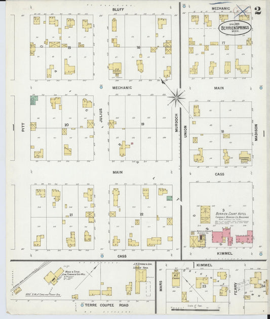 Sanborn Fire Insurance Map from Berrien Springs, Berrien, Michigan (1899), Sheet #0002 - Historic Sanborn Fire Insurance Map Print, vintage old map wall art, antique decor, genealogy gift, Michigan Michigan map