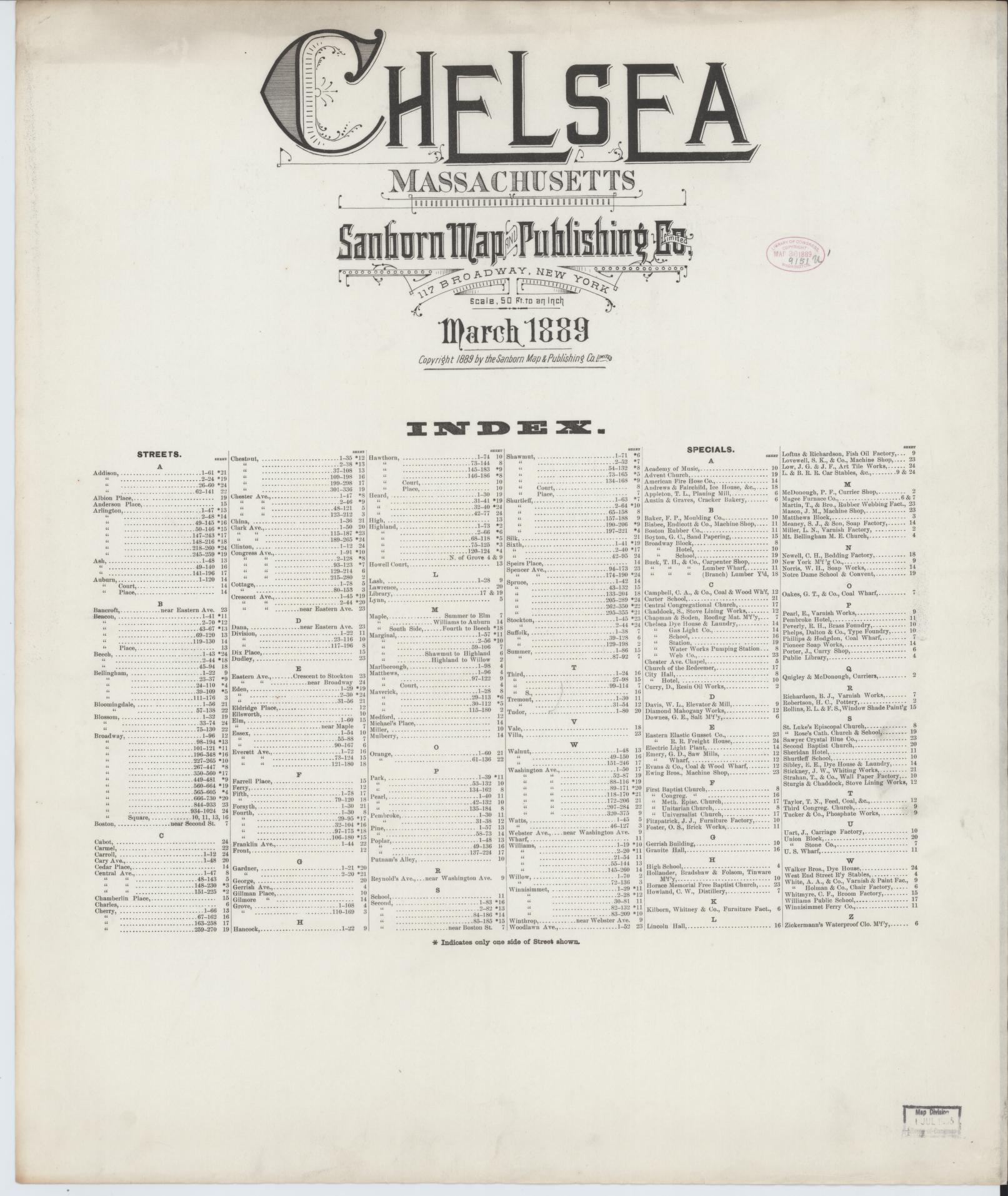 Sanborn Fire Insurance Map from Chelsea, Suffolk County, Massachusetts. (1889) – Historic Sanborn Fire Insurance Map Print