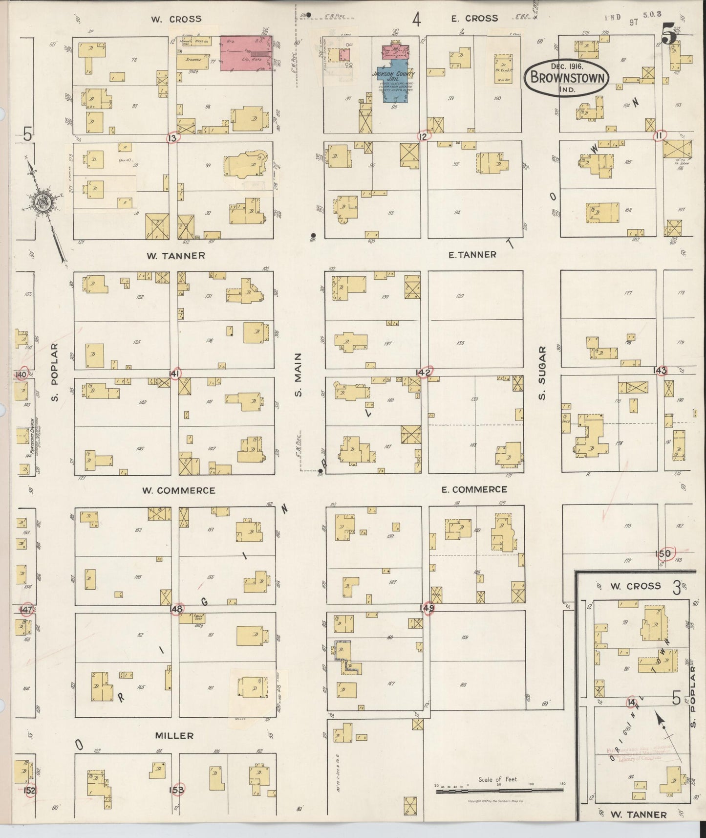 Sanborn Fire Insurance Map from Brownstown, Jackson County, Indiana (1933), Sheet #0005 - Complete Map Set gallery image, historic Sanborn map, vintage wall art, Indiana Indiana