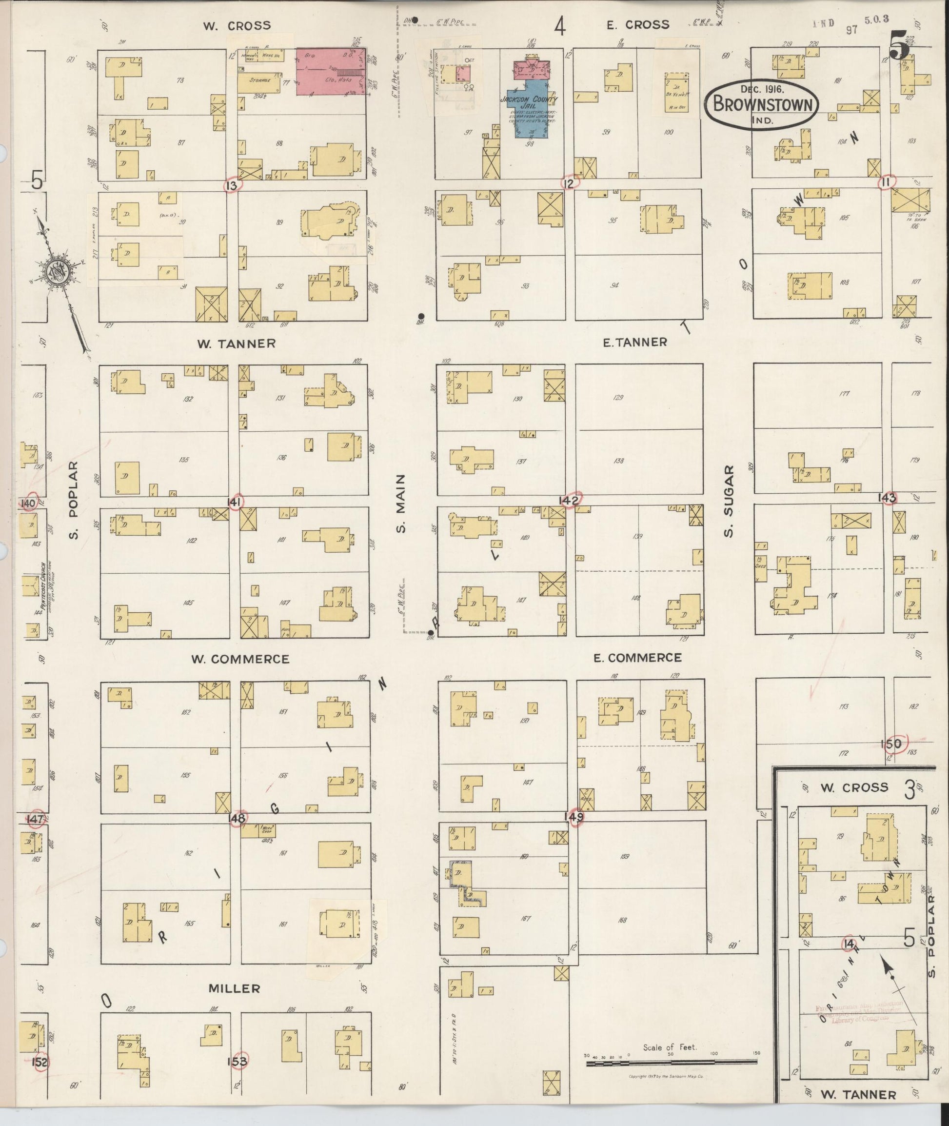 Sanborn Fire Insurance Map from Brownstown, Jackson County, Indiana (1933), Sheet #0005 - Complete Map Set gallery image, historic Sanborn map, vintage wall art, Indiana Indiana