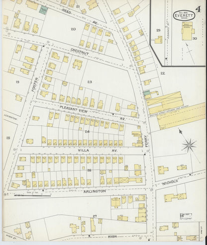 Sanborn Fire Insurance Map from Everett, Middlesex County, Massachusetts (1892), Sheet #0004 - Complete Map Set gallery image, historic Sanborn map, vintage wall art, Massachusetts Massachusetts