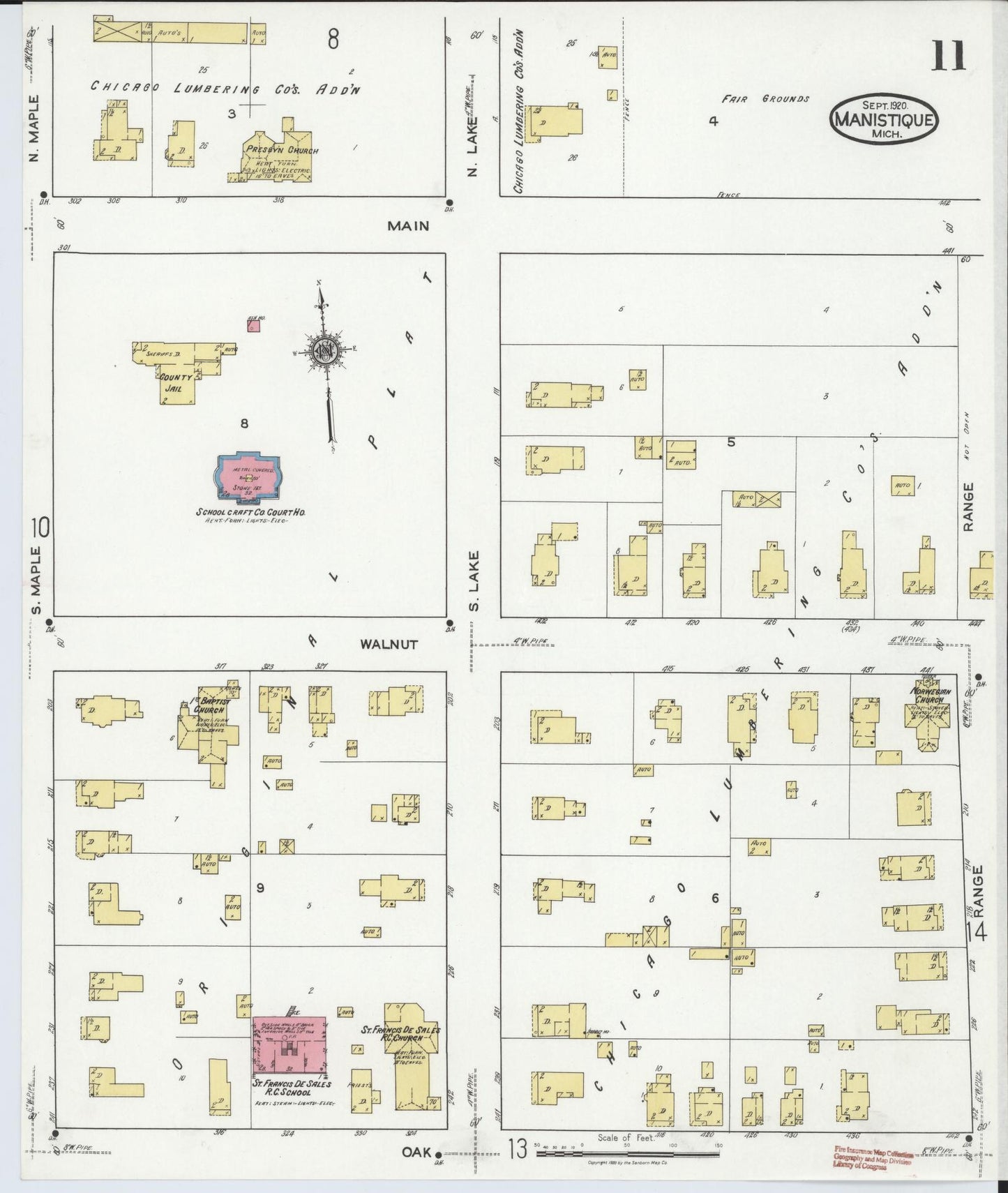 Sanborn Fire Insurance Map from Manistique, Schoolcraft County, Michigan (1920), Sheet #0011 - Complete Map Set gallery image, historic Sanborn map, vintage wall art, Michigan Michigan
