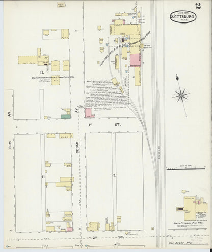 Sanborn Fire Insurance Map from South Pittsburg, Marion County, Tennessee (1891), Sheet #0002 - Complete Map Set gallery image, historic Sanborn map, vintage wall art, Tennessee Tennessee