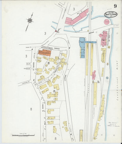 Sanborn Fire Insurance Map from Brattleboro, Windham County, Vermont (1919), Sheet #0009 - Complete Map Set gallery image, historic Sanborn map, vintage wall art, Vermont Vermont
