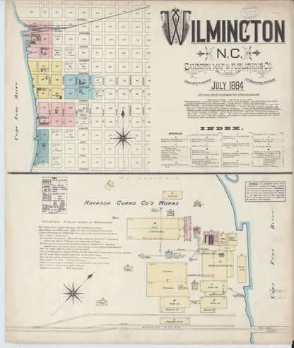 Sanborn Fire Insurance Map from Wilmington, New Hanover County, North Carolina (1884), Sheet #0001 - Historic Sanborn Fire Insurance Map Print, vintage old map wall art, antique decor, genealogy gift, North Carolina North Carolina map