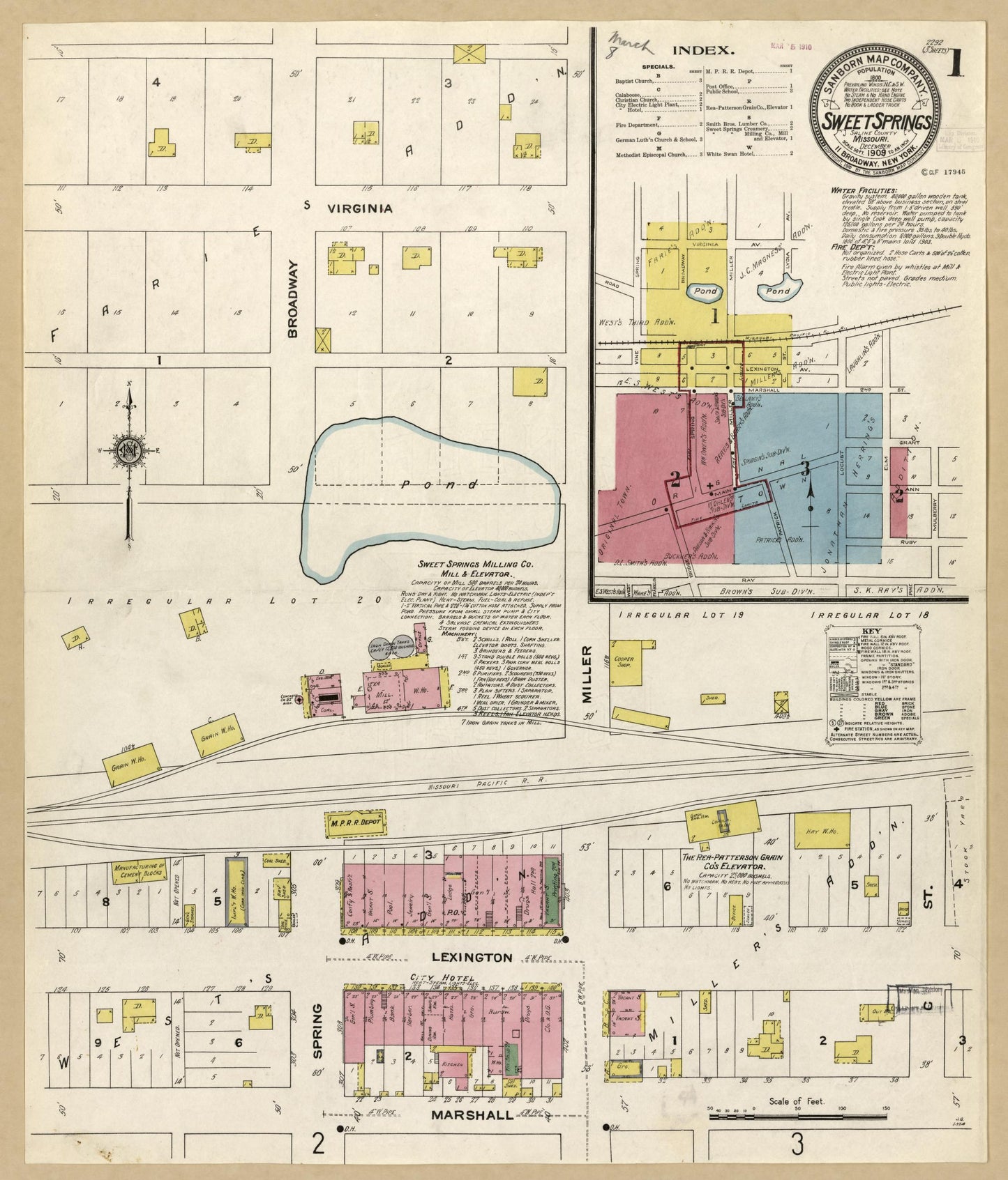 Sanborn Fire Insurance Map from Sweet Springs, Saline County, Missouri (1909), Sheet #0001 - Historic Sanborn Fire Insurance Map Print, vintage old map wall art, antique decor, genealogy gift, Missouri Missouri map