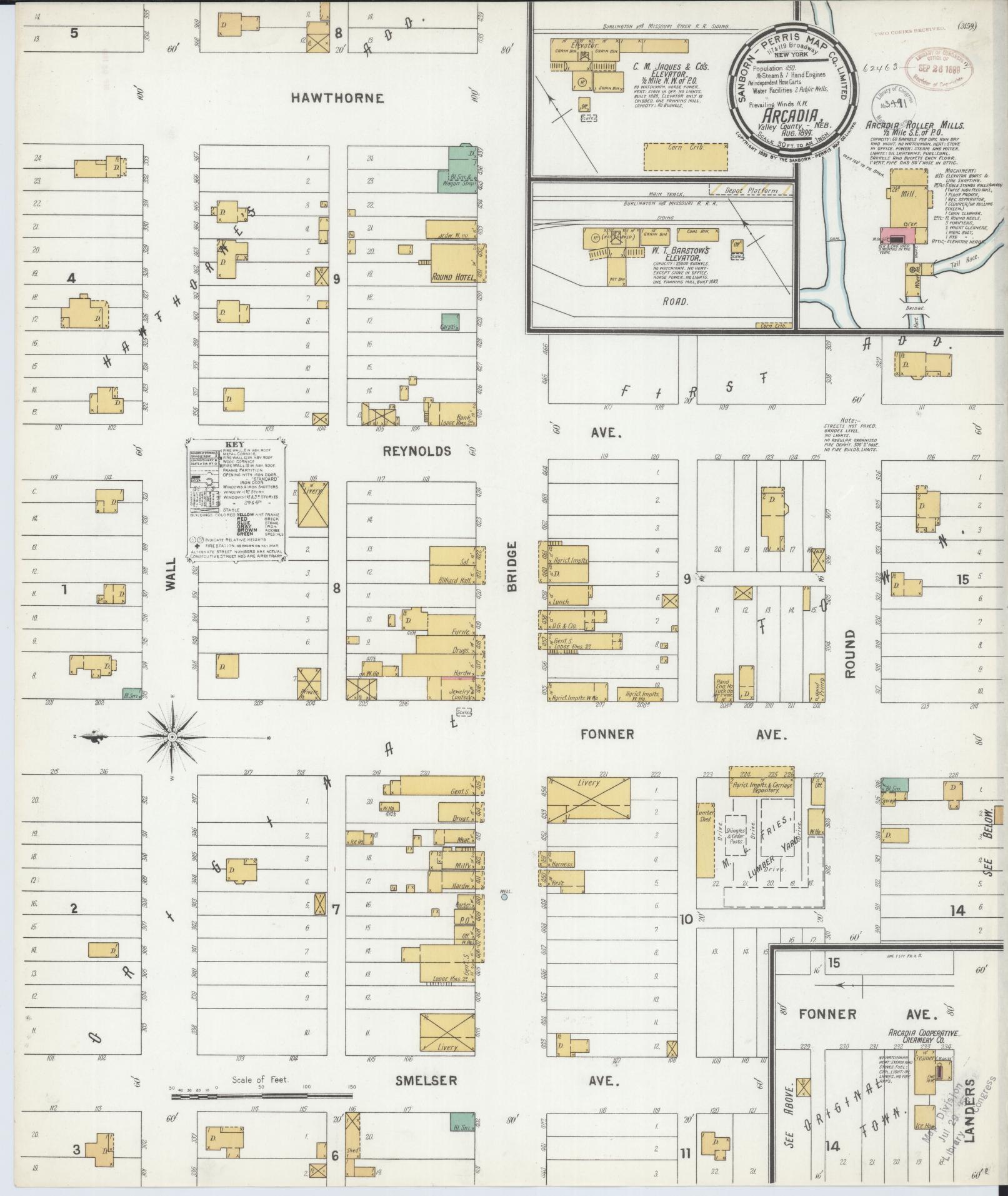 Sanborn Fire Insurance Map from Arcadia, Valley County, Nebraska (1899), Sheet #0001 - Historic Sanborn Fire Insurance Map Print, vintage old map wall art, antique decor, genealogy gift, Nebraska Nebraska map