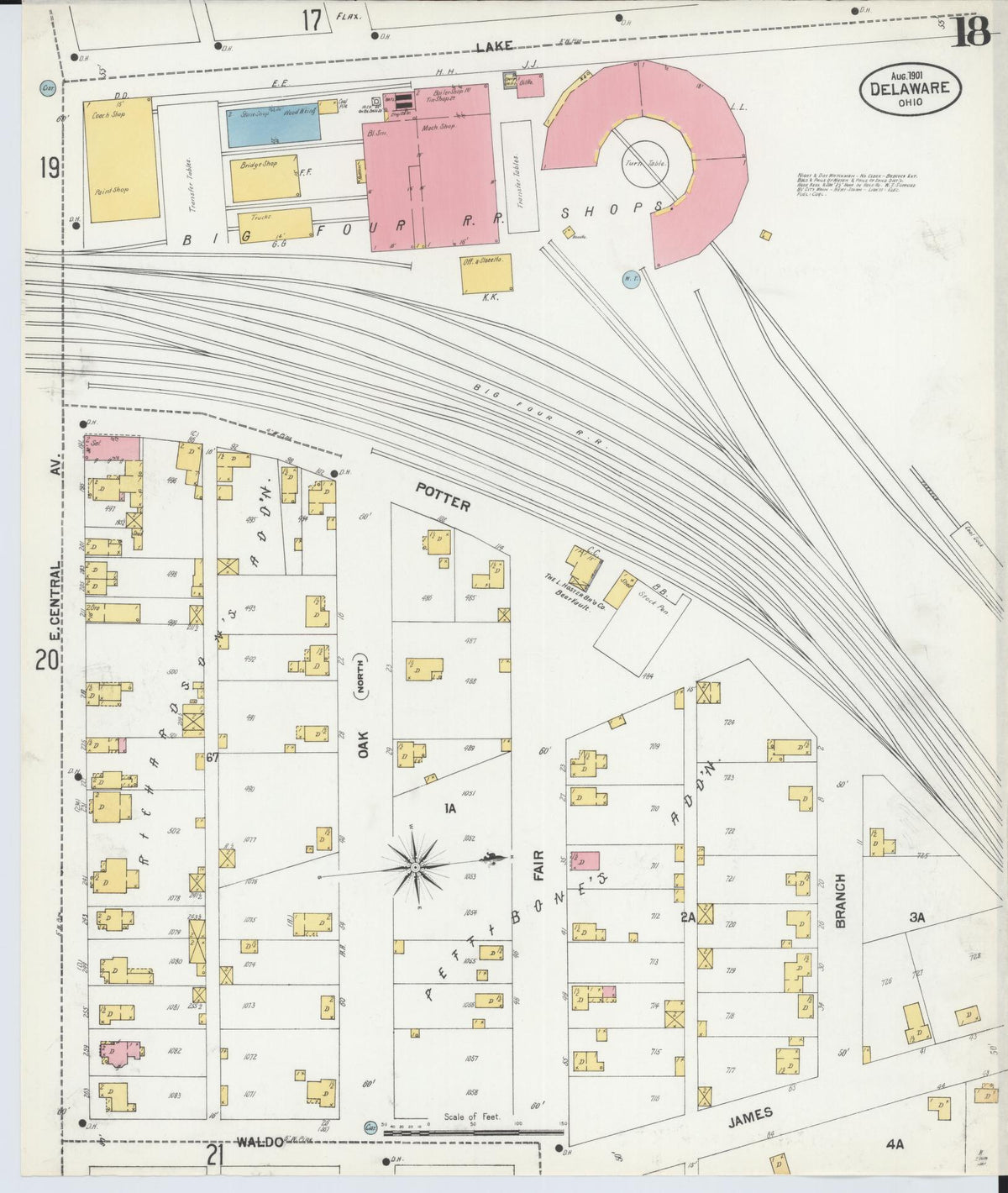 Sanborn Fire Insurance Map from Delaware, Delaware County, Ohio (1901), Sheet #0018 - Complete Map Set gallery image, historic Sanborn map, vintage wall art, Sanborn Fire Insurance Map from Delaware Delaware