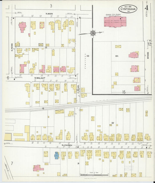 Sanborn Fire Insurance Map from Cynthiana, Harrison County, Kentucky (1916), Sheet #0004 - Historic Sanborn Fire Insurance Map Print, vintage old map wall art, antique decor, genealogy gift, Kentucky Kentucky map