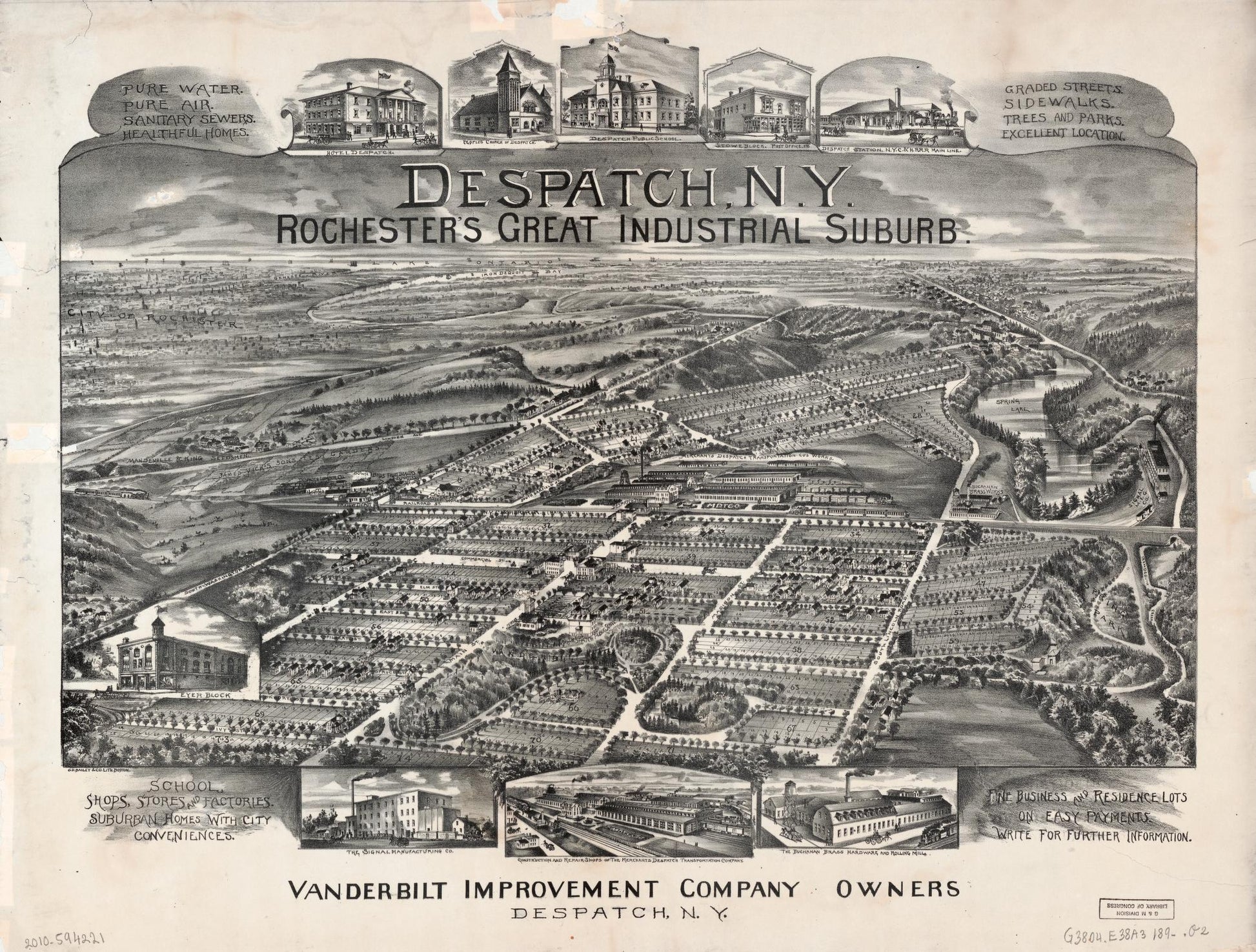 Despatch, N.Y., Rochester's great industrial suburb (1890) – Historic Bird’s-Eye View Panorama Print