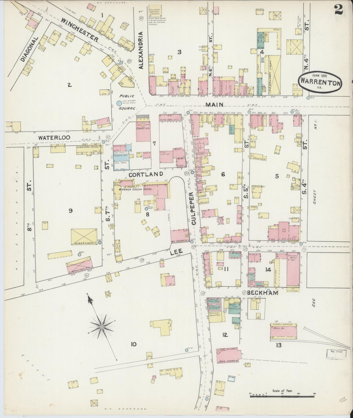 Sanborn Fire Insurance Map from Warrenton, Fauquier County, Virginia (1891), Sheet #0002 - Historic Sanborn Fire Insurance Map Print, vintage old map wall art, antique decor, genealogy gift, Virginia Virginia map
