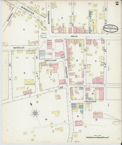 Sanborn Fire Insurance Map from Warrenton, Fauquier County, Virginia (1891), Sheet #0002 - Historic Sanborn Fire Insurance Map Print, vintage old map wall art, antique decor, genealogy gift, Virginia Virginia map