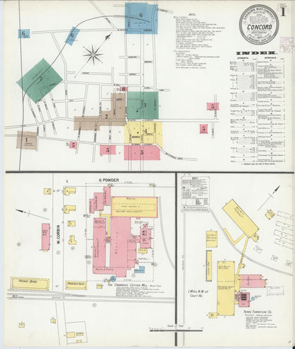 Sanborn Fire Insurance Map from Concord, Cabarrus County, North Carolina (1902), Sheet #0001 - Historic Sanborn Fire Insurance Map Print, vintage old map wall art, antique decor, genealogy gift, North Carolina North Carolina map
