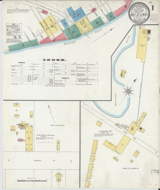 Sanborn Fire Insurance Map from Bay Saint Louis, Hancock County, Mississippi (1904), Sheet #0001 - Complete Map Set gallery image, historic Sanborn map, vintage wall art, Mississippi Mississippi