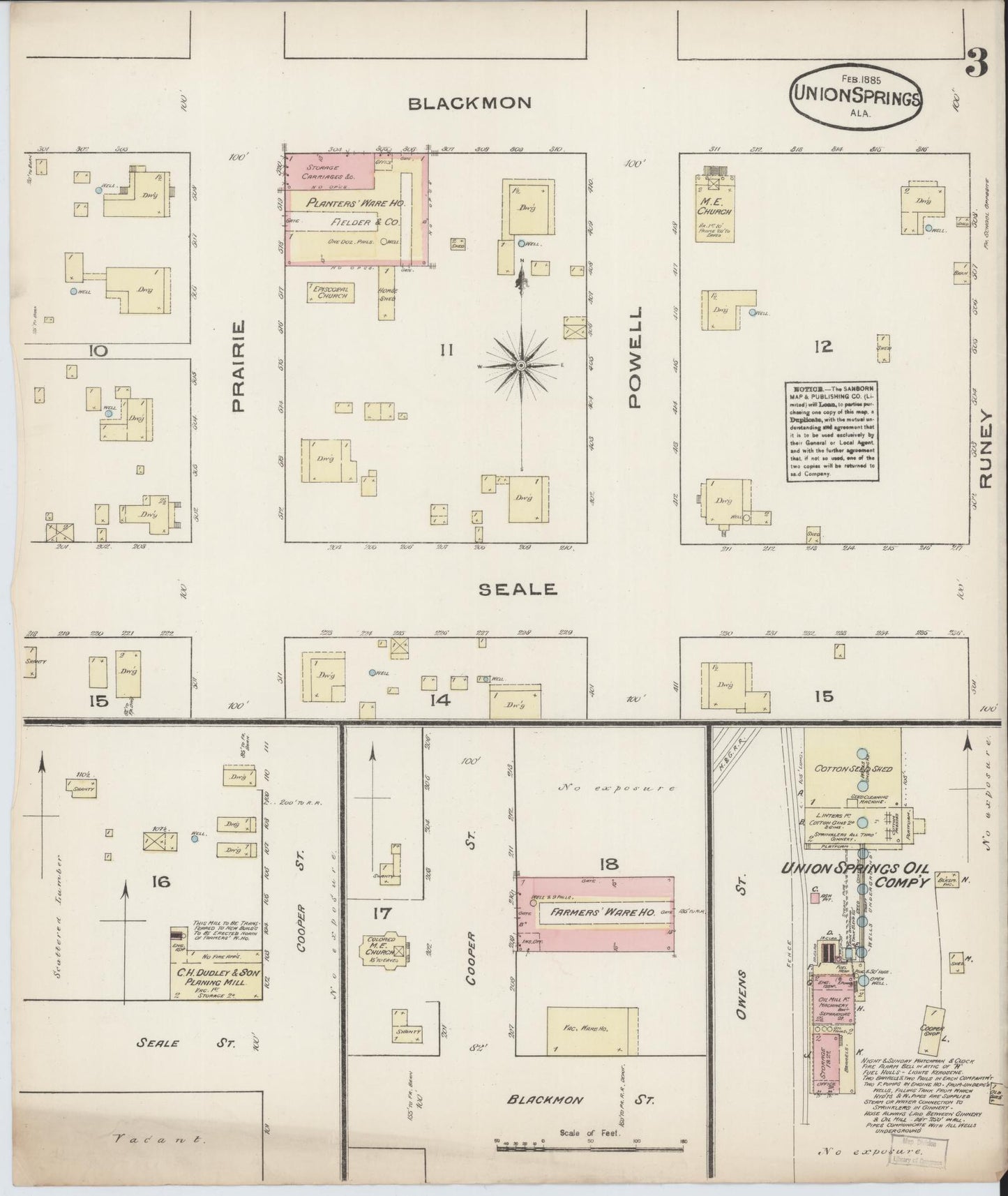 Sanborn Fire Insurance Map from Union Springs, Bullock County, Alabama (1885), Sheet #0003 - Complete Map Set gallery image, historic Sanborn map, vintage wall art, Alabama Alabama