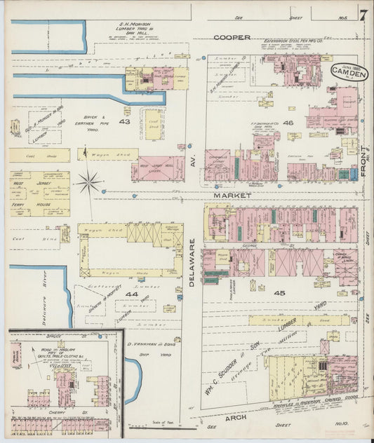 Sanborn Fire Insurance Map from Camden, Camden County, New Jersey (1885), Sheet #0007 - Historic Sanborn Fire Insurance Map Print, vintage old map wall art, antique decor, genealogy gift, New Jersey New Jersey map