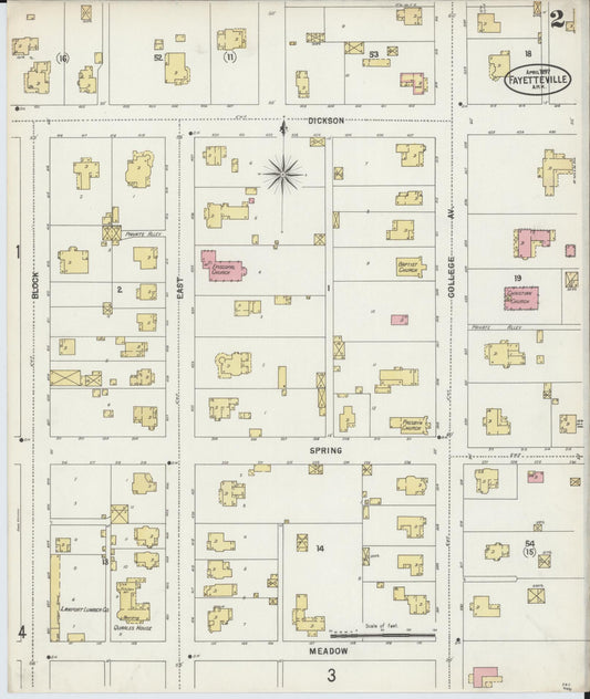 Sanborn Fire Insurance Map from Fayetteville, Washington County, Arkansas (1897), Sheet #0002 - Historic Sanborn Fire Insurance Map Print, vintage old map wall art, antique decor, genealogy gift, Arkansas Arkansas map