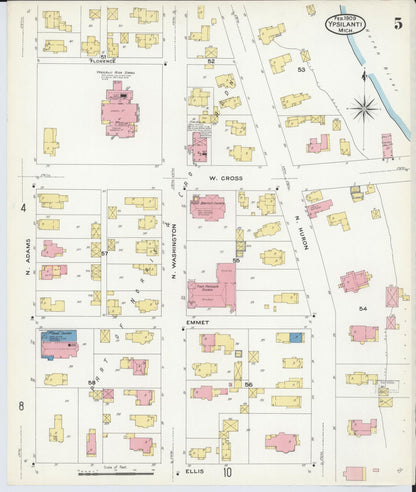 Sanborn Fire Insurance Map from Ypsilanti, Washtenaw County, Michigan (1909), Sheet #0005 - Historic Sanborn Fire Insurance Map Print, vintage old map wall art, antique decor, genealogy gift, Michigan Michigan map