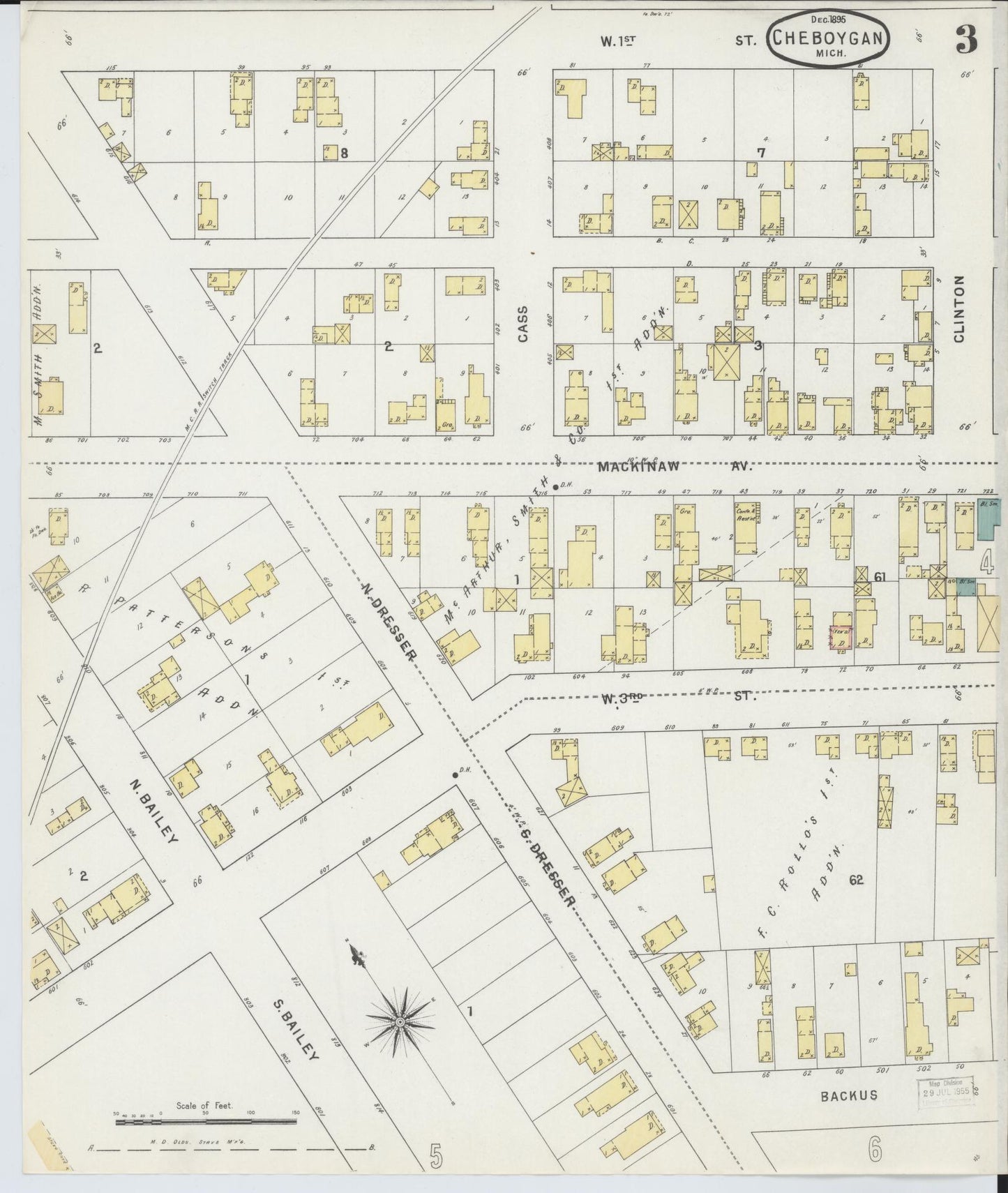 Sanborn Fire Insurance Map from Cheboygan, Cheboygan County, Michigan (1895), Sheet #0003 - Complete Map Set gallery image, historic Sanborn map, vintage wall art, Michigan Michigan