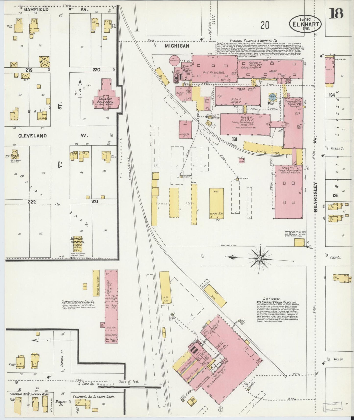 Sanborn Fire Insurance Map from Elkhart, Elkhart County, Indiana (1901), Sheet #0018 - Complete Map Set gallery image, historic Sanborn map, vintage wall art, Indiana Indiana