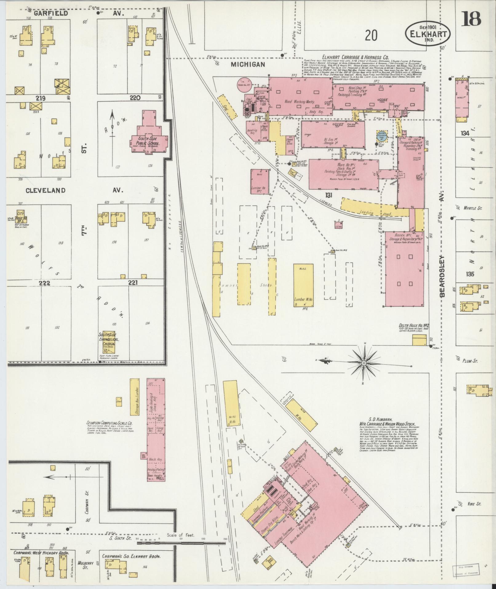 Sanborn Fire Insurance Map from Elkhart, Elkhart County, Indiana (1901), Sheet #0018 - Complete Map Set gallery image, historic Sanborn map, vintage wall art, Indiana Indiana