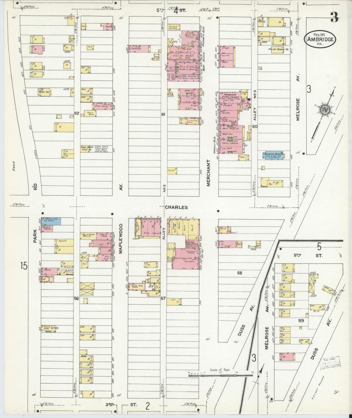 Sanborn Fire Insurance Map from Ambridge, Beaver County, Pennsylvania (1911), Sheet #0003 - Complete Map Set gallery image, historic Sanborn map, vintage wall art, Pennsylvania Pennsylvania