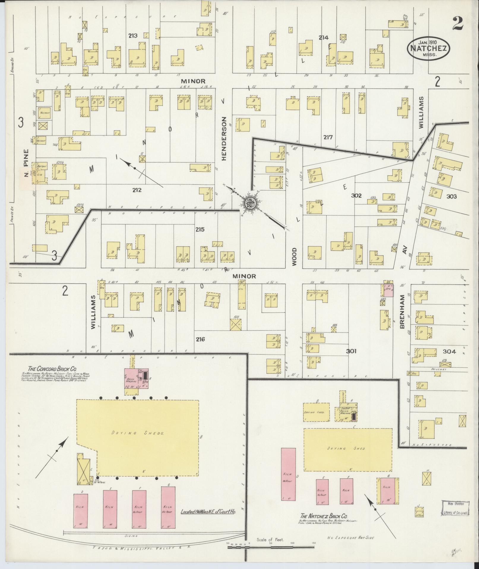 Sanborn Fire Insurance Map from Natchez, Adams County, Mississippi (1910), Sheet #0002 - Complete Map Set gallery image, historic Sanborn map, vintage wall art, Mississippi Mississippi