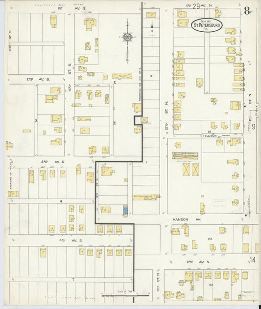 Sanborn Fire Insurance Map from Saint Petersburg, Pinellas County, Florida (1913), Sheet #0008 - Historic Sanborn Fire Insurance Map Print, vintage old map wall art, antique decor, genealogy gift, Florida Florida map
