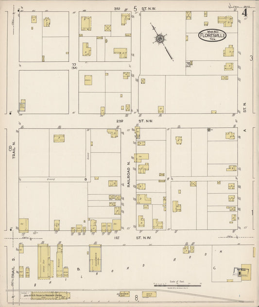 Sanborn Fire Insurance Map from Floresville, Wilson County, Texas (1922), Sheet #0004 - Historic Sanborn Fire Insurance Map Print, vintage old map wall art, antique decor, genealogy gift, Texas Texas map