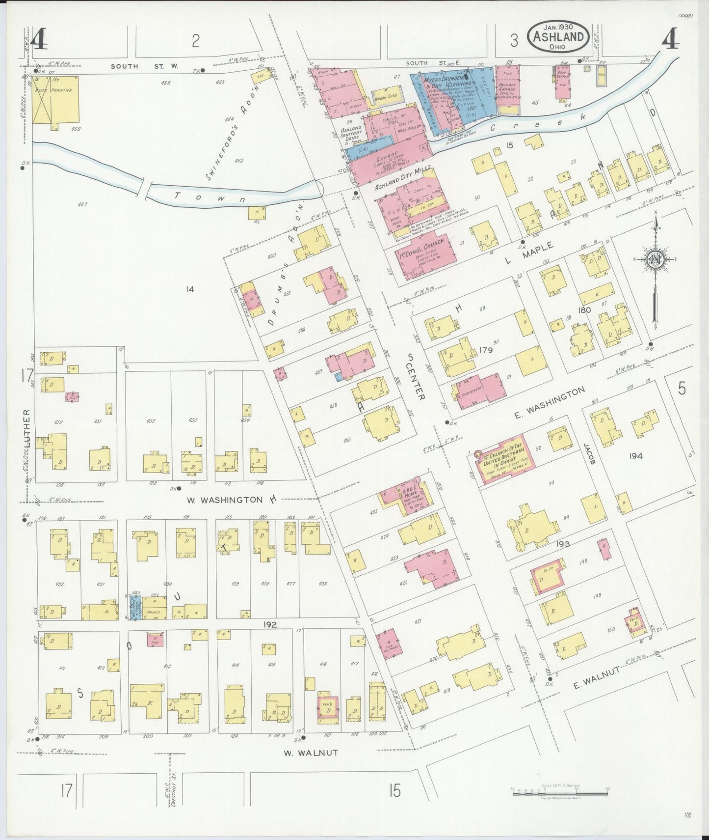 Sanborn Fire Insurance Map from Ashland, Ashland County, Ohio (1930), Sheet #0004 - Complete Map Set gallery image, historic Sanborn map, vintage wall art, Ohio Ohio
