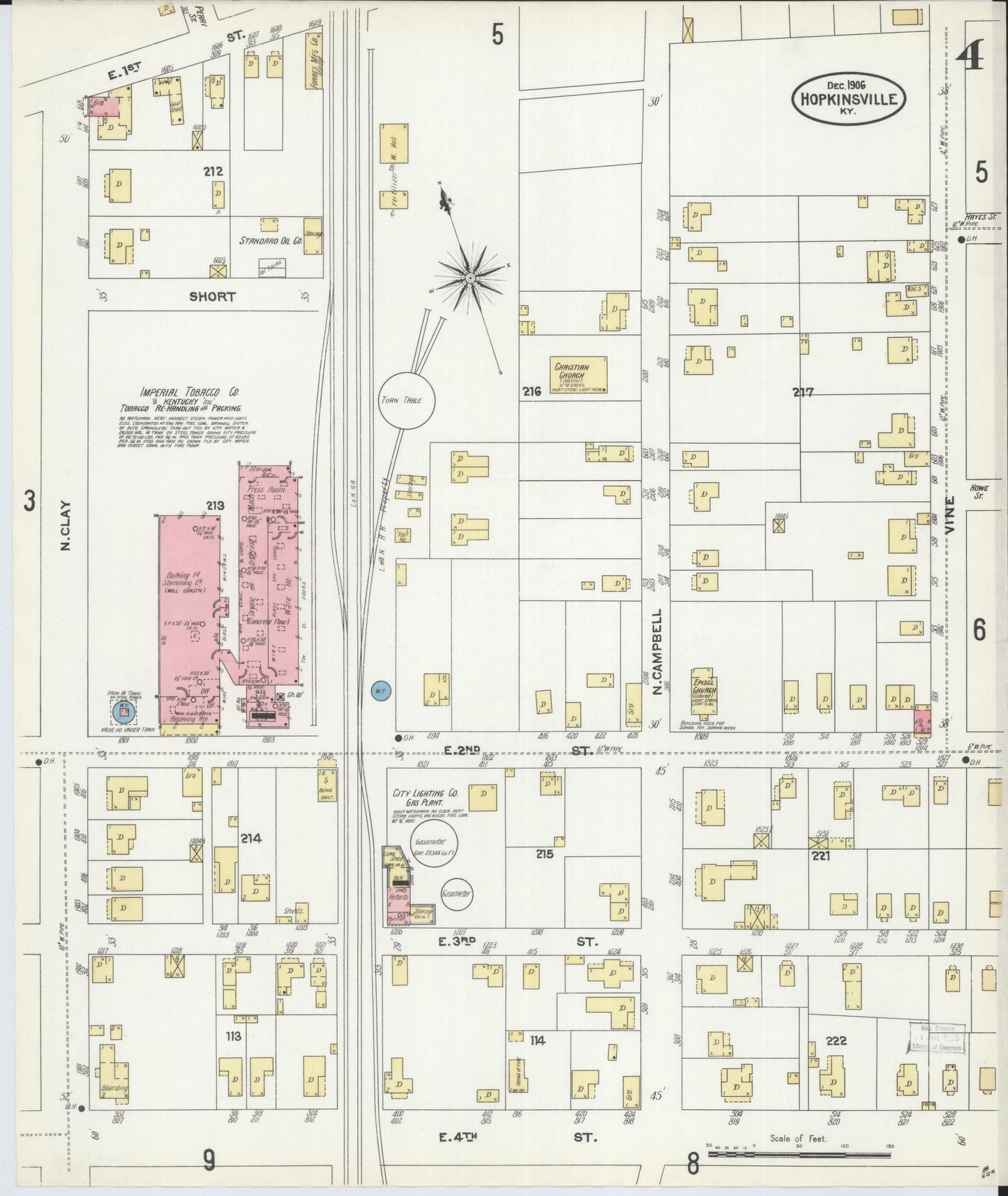 Sanborn Fire Insurance Map from Hopkinsville, Christian County, Kentucky (1906), Sheet #0004 - Complete Map Set gallery image, historic Sanborn map, vintage wall art, Kentucky Kentucky