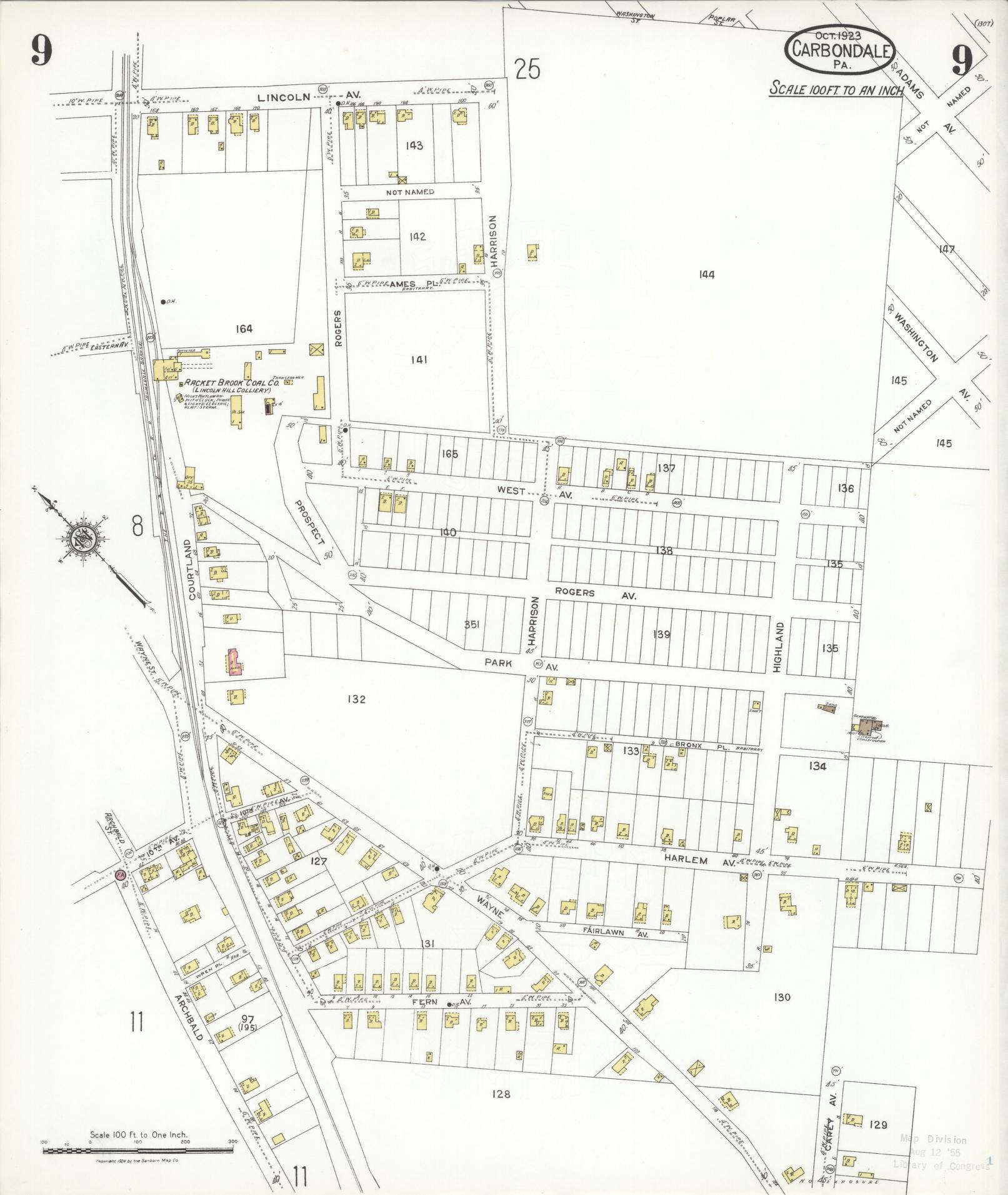 Sanborn Fire Insurance Map from Carbondale, Lackawanna County, Pennsylvania (1923), Sheet #0009 - Historic Sanborn Fire Insurance Map Print, vintage old map wall art, antique decor, genealogy gift, Pennsylvania Pennsylvania map