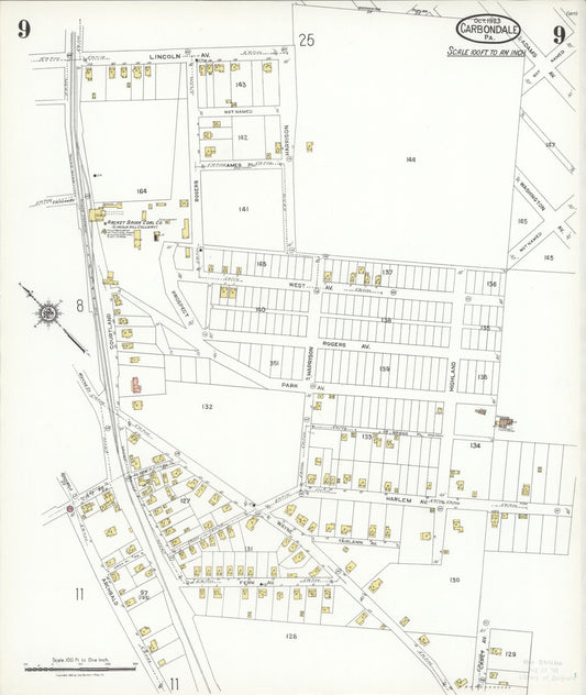 Sanborn Fire Insurance Map from Carbondale, Lackawanna County, Pennsylvania (1923), Sheet #0009 - Historic Sanborn Fire Insurance Map Print, vintage old map wall art, antique decor, genealogy gift, Pennsylvania Pennsylvania map