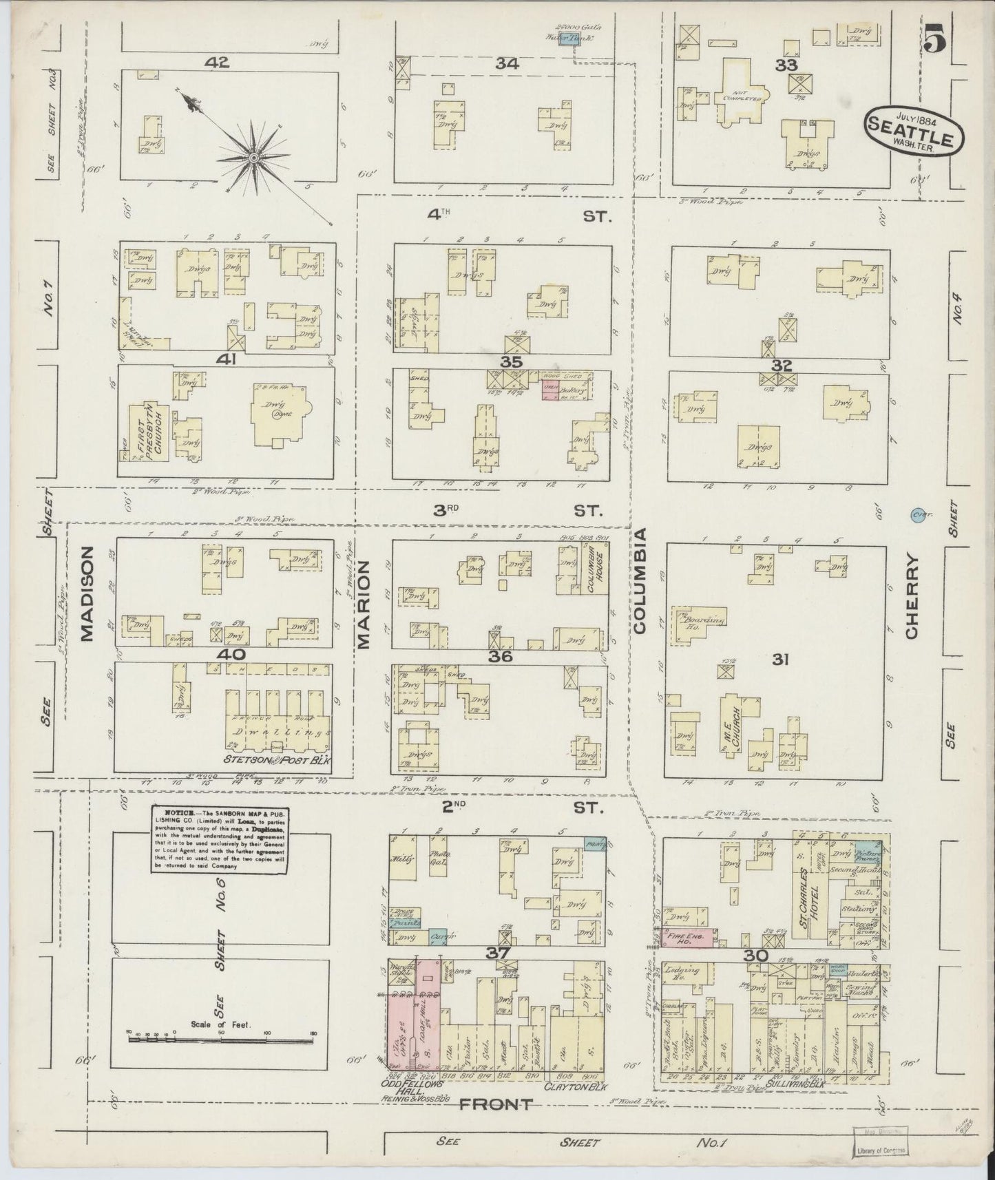 Sanborn Fire Insurance Map from Seattle, King County, Washington (1884), Sheet #0005 - Complete Map Set gallery image, historic Sanborn map, vintage wall art, Washington Washington
