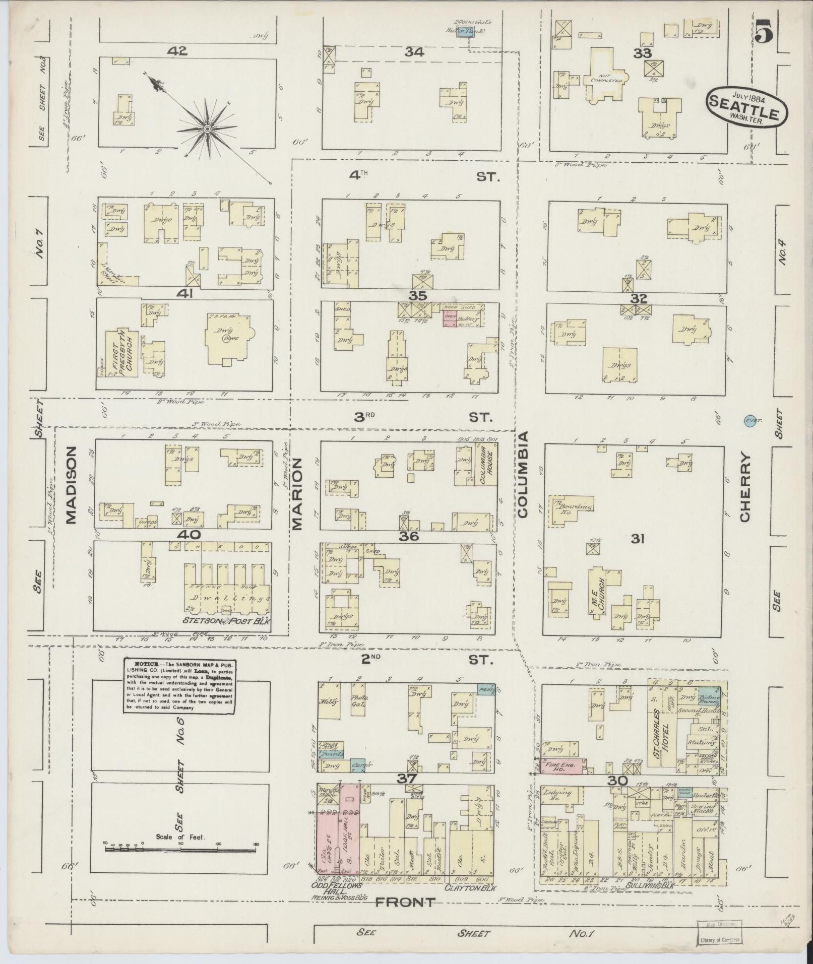 Sanborn Fire Insurance Map from Seattle, King County, Washington (1884), Sheet #0005 - Complete Map Set gallery image, historic Sanborn map, vintage wall art, Washington Washington