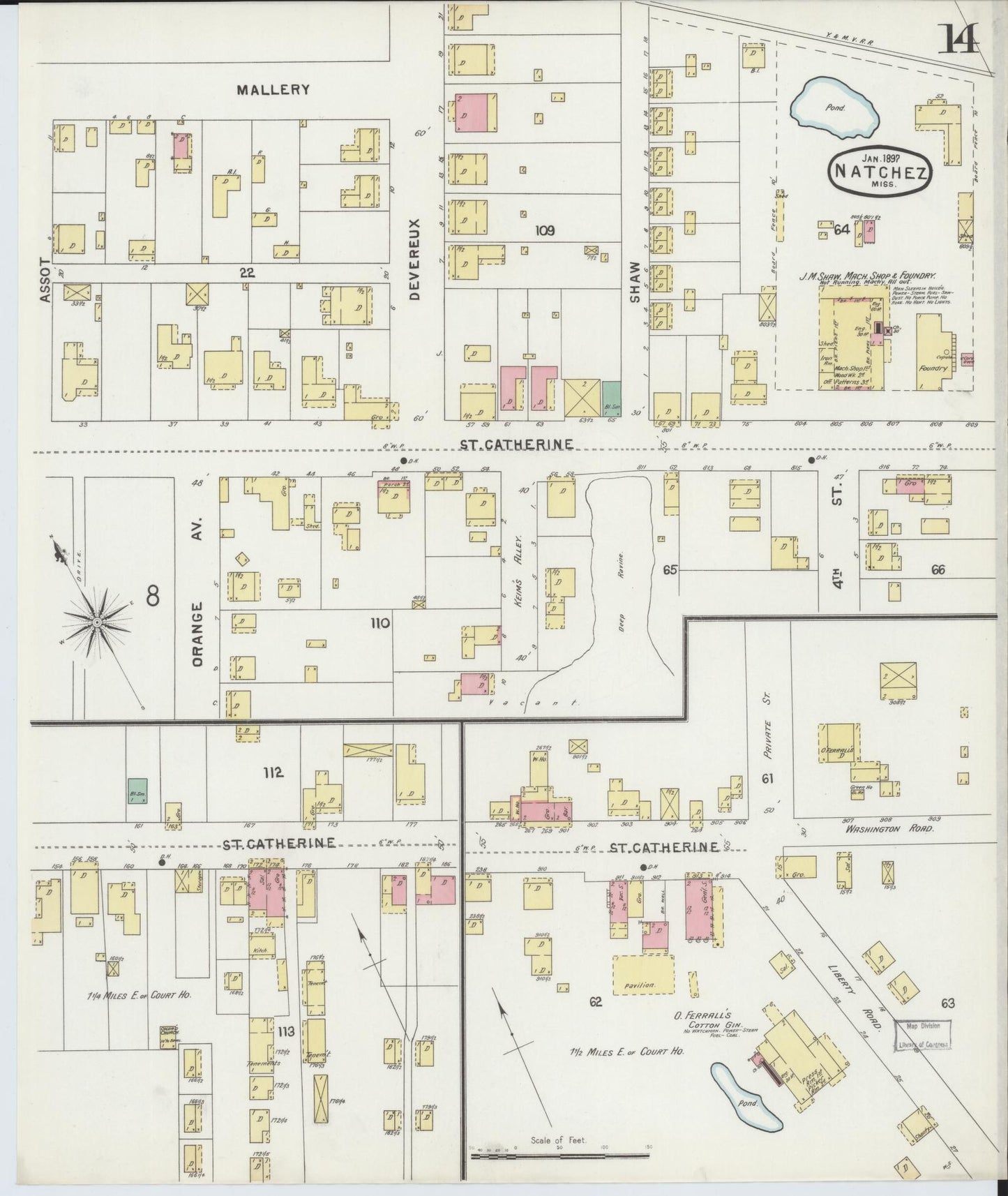 Sanborn Fire Insurance Map from Natchez, Adams County, Mississippi (1897), Sheet #0014 - Complete Map Set gallery image, historic Sanborn map, vintage wall art, Mississippi Mississippi