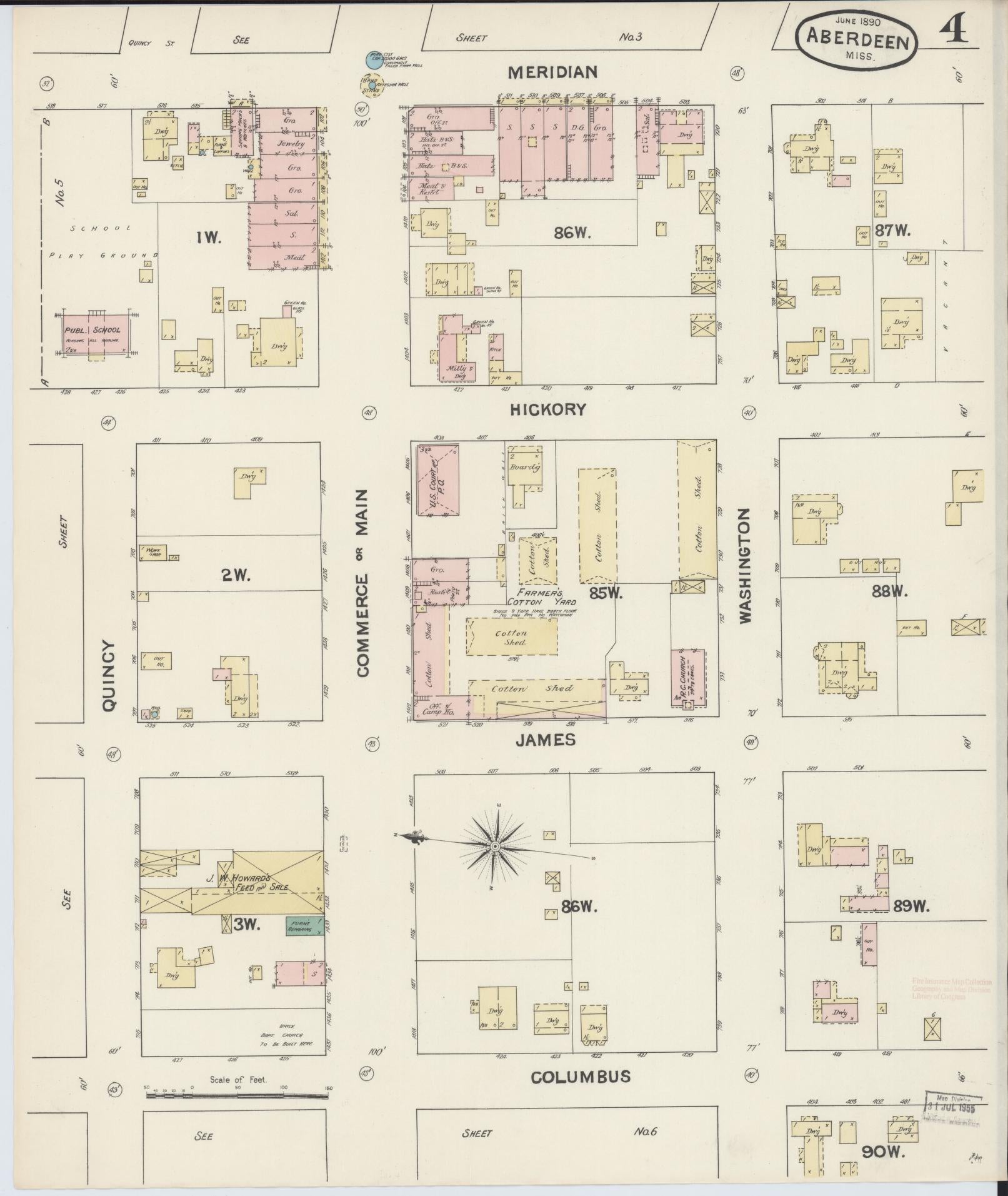 Sanborn Fire Insurance Map from Aberdeen, Monroe County, Mississippi (1890), Sheet #0004 - Complete Map Set gallery image, historic Sanborn map, vintage wall art, Mississippi Mississippi