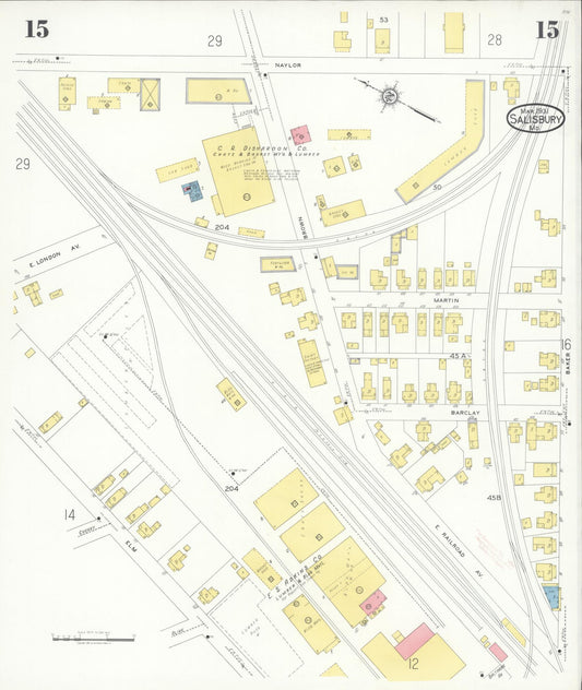 Sanborn Fire Insurance Map from Salisbury, Wicomico County, Maryland (1931), Sheet #0015 - Historic Sanborn Fire Insurance Map Print, vintage old map wall art