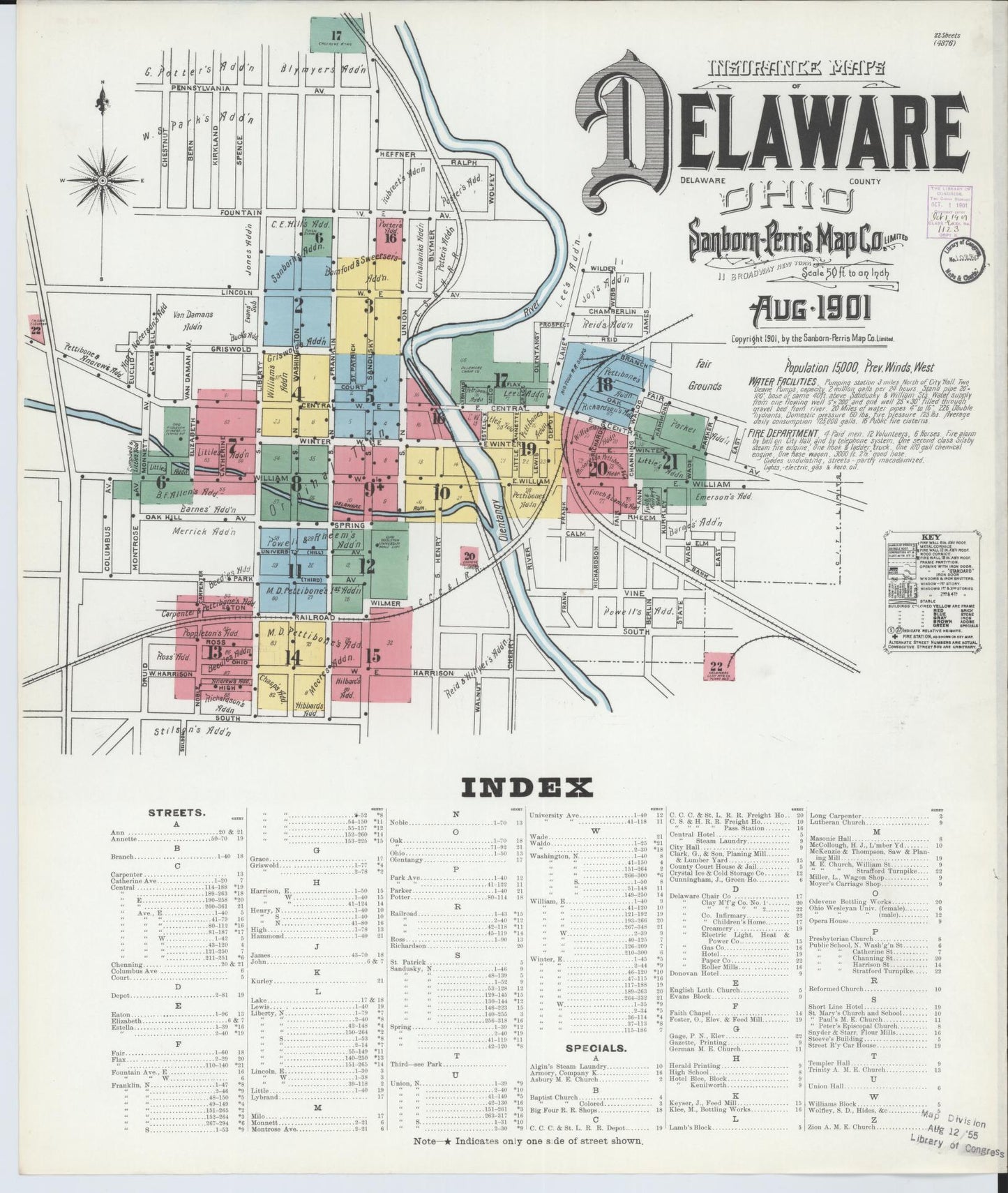 Sanborn Fire Insurance Map from Delaware, Delaware County, Ohio (1901), Sheet #0001 - Complete Map Set gallery image, historic Sanborn map, vintage wall art, Ohio Ohio