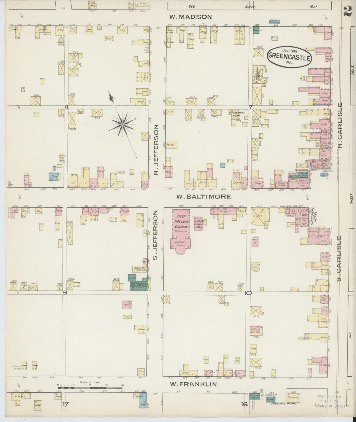 Sanborn Fire Insurance Map from Greencastle, Franklin County, Pennsylvania (1885), Sheet #0002 - Complete Map Set gallery image, historic Sanborn map, vintage wall art, Pennsylvania Pennsylvania