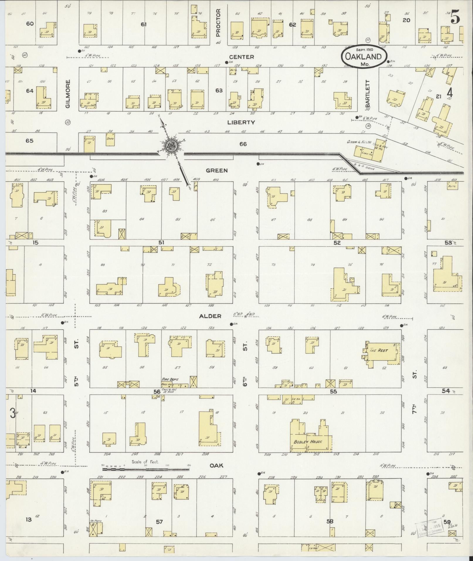 Sanborn Fire Insurance Map from Oakland, Garrett County, Maryland (1910), Sheet #0005 - Complete Map Set gallery image, historic Sanborn map, vintage wall art, Maryland Maryland