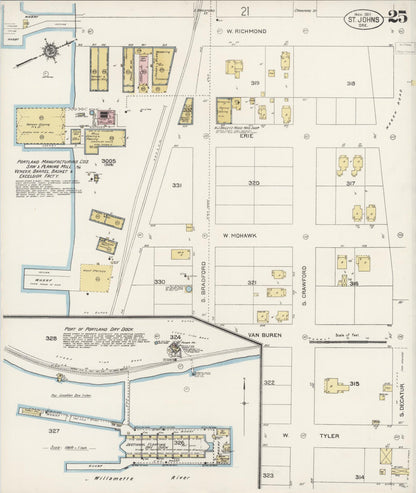 Sanborn Fire Insurance Map from Saint Johns, Multnomah County, Oregon (1911), Sheet #0025 - Complete Map Set gallery image, historic Sanborn map, vintage wall art, Oregon Oregon