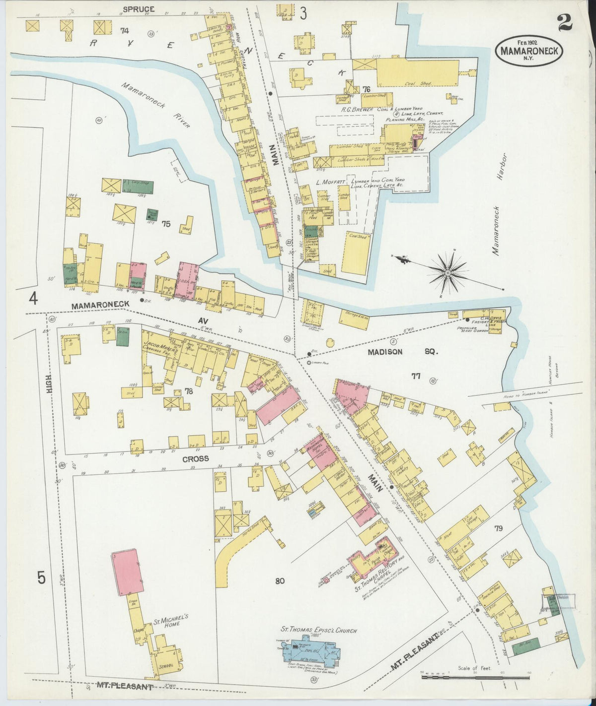 Sanborn Fire Insurance Map from Mamaroneck, Westchester County, New York (1902), Sheet #0002 - Complete Map Set gallery image, historic Sanborn map, vintage wall art, New York New York