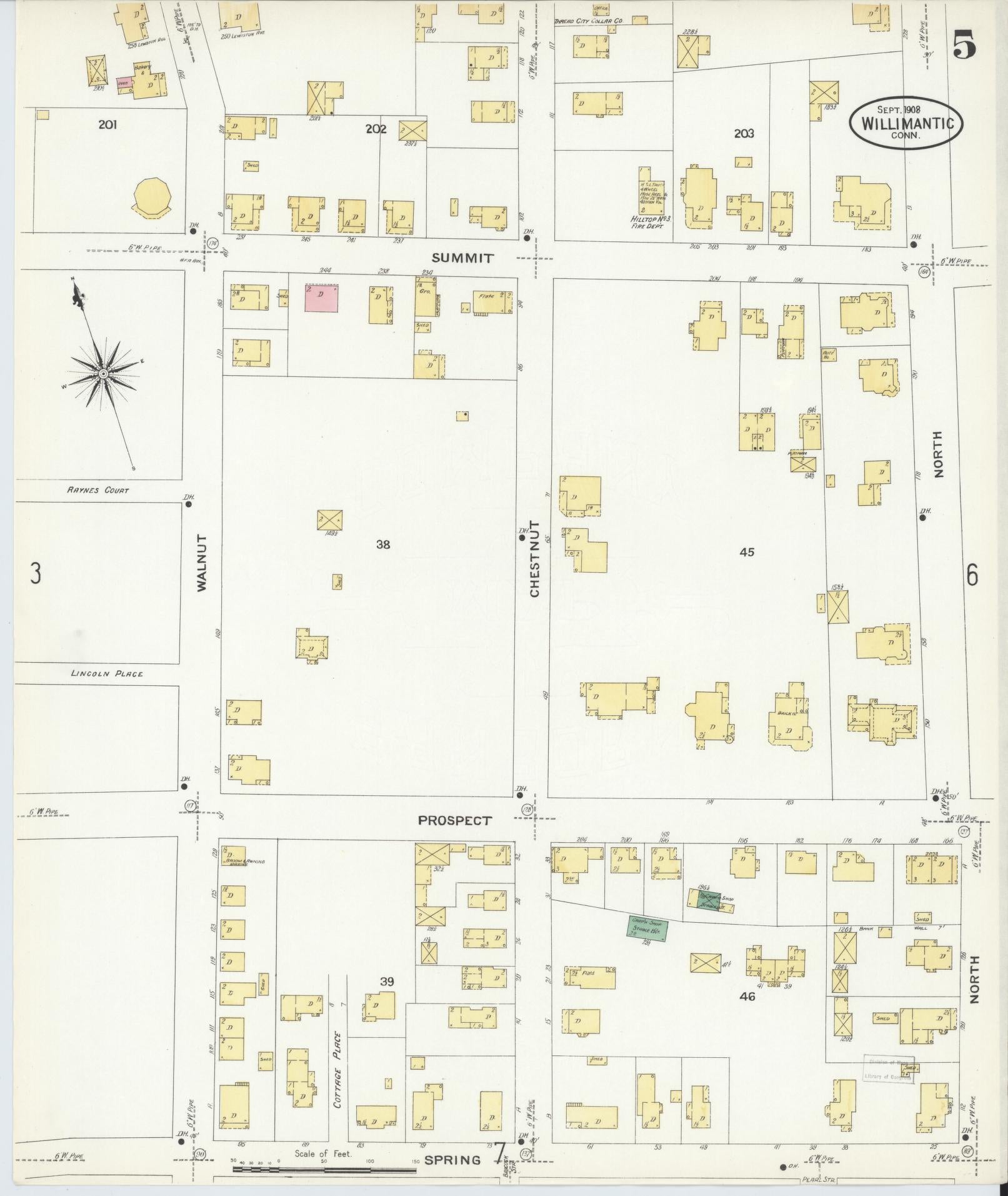 Sanborn Fire Insurance Map from Willimantic, Windham County, Connecticut (1908), Sheet #0005 - Historic Sanborn Fire Insurance Map Print, vintage old map wall art, antique decor, genealogy gift, Connecticut Connecticut map