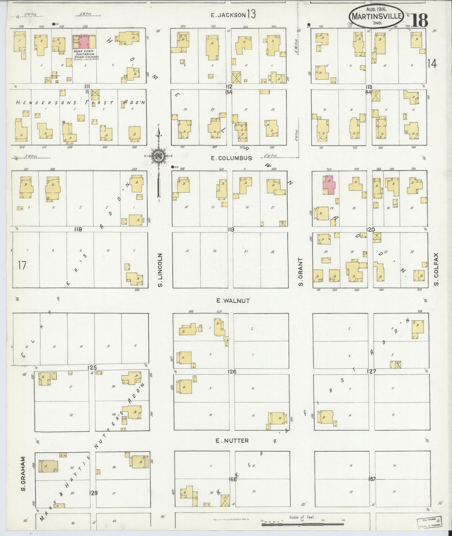 Sanborn Fire Insurance Map from Martinsville, Morgan County, Indiana (1916), Sheet #0018 - Historic Sanborn Fire Insurance Map Print, vintage old map wall art, antique decor, genealogy gift, Indiana Indiana map